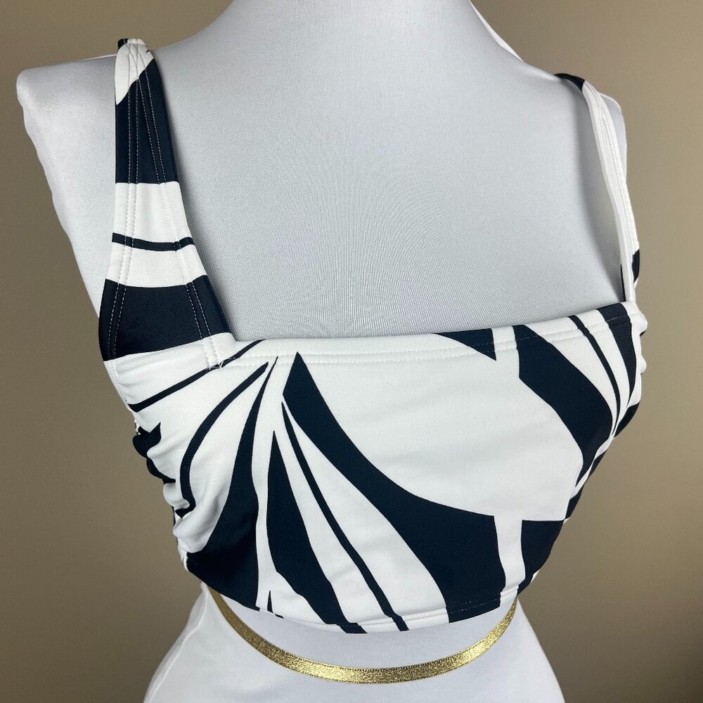 Kona Sol Swim Bikini Top Size M Black White, Abstract Leaf Print, Adjustable